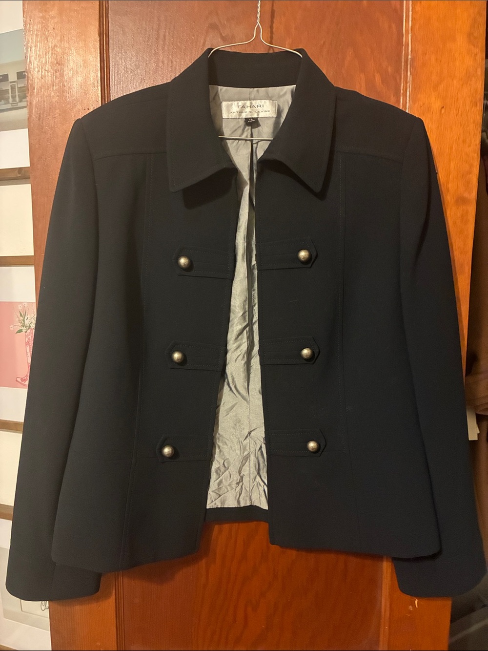 Tahari Black Military-Inspired Button Blazer